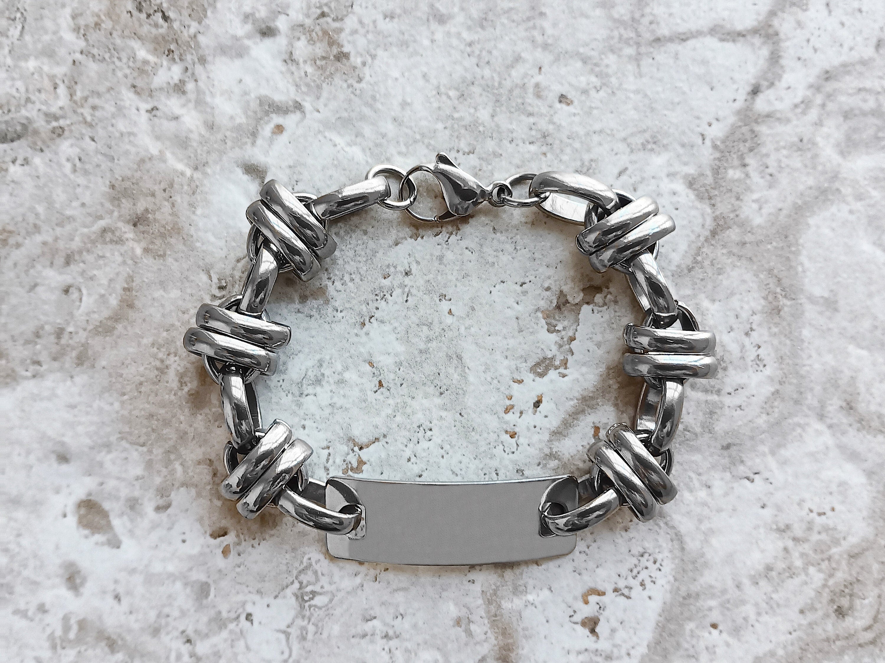 Medical ID Name Alert Bracelet Custom Personalized Engraved 15mm Double Ellipse Stainless Steel Band Strap Tarnish Resistant Jewelry Gift